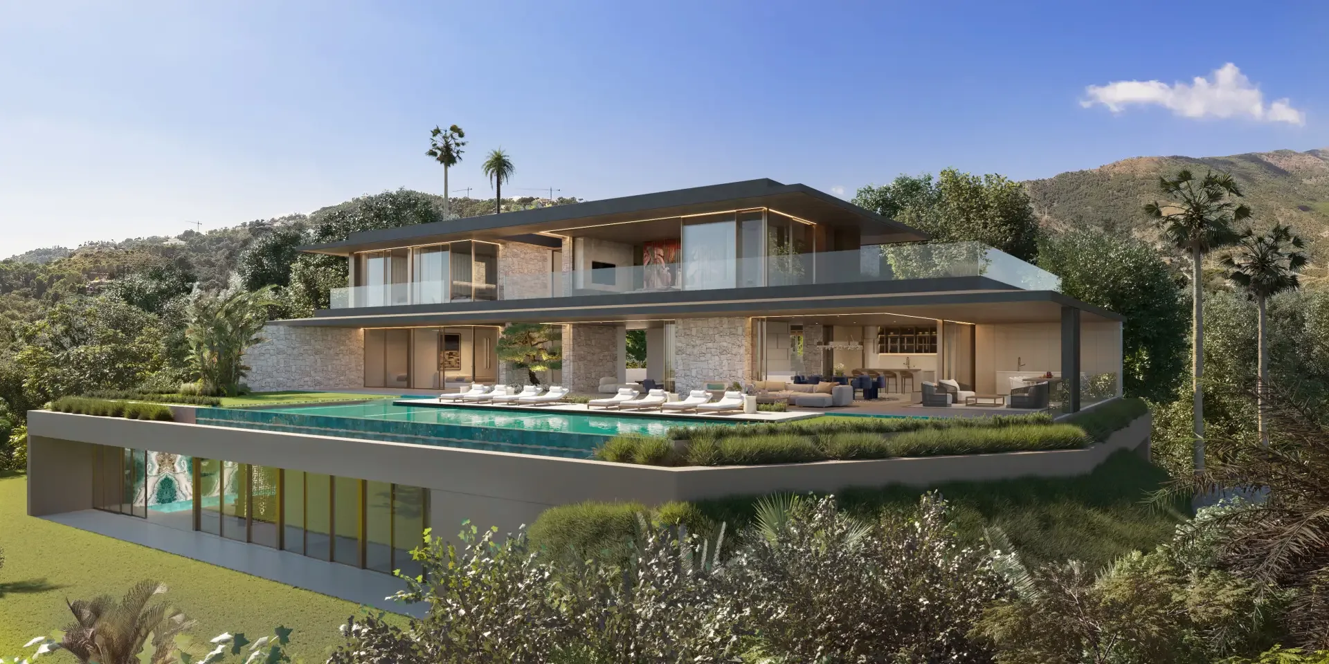Modern stone villa with an infinity pool